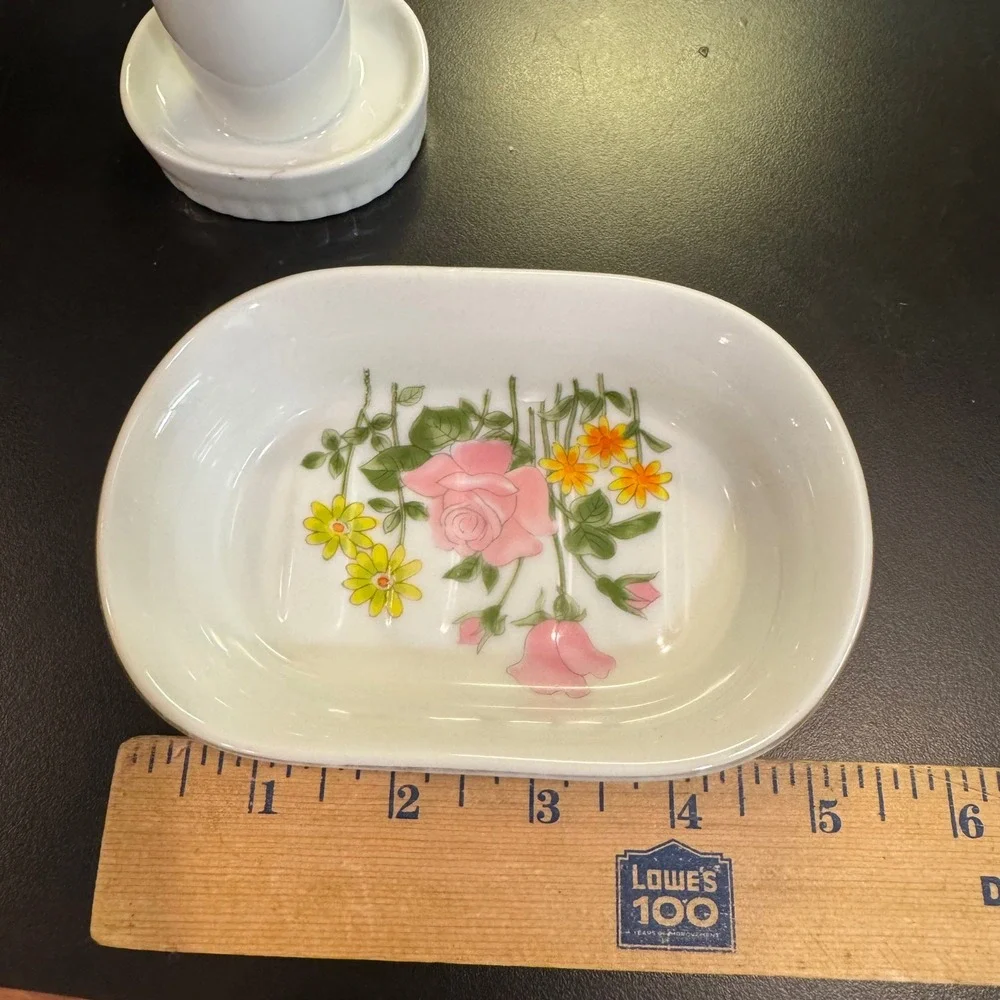 Vintage Floral Bathroom Set Unisex OS White Good Ceramic Rose Daisy Japan
